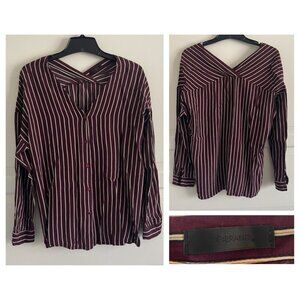 Indibrand Maroon Red White Striped Button Down Shirt Top 20442